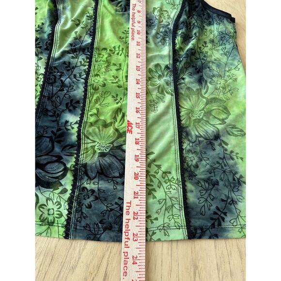 Y2K Cami Tank XL Green Burnt Floral Velvet Corset Fairy Whimsigoth Grunge 1X L - Picture 10 of 13